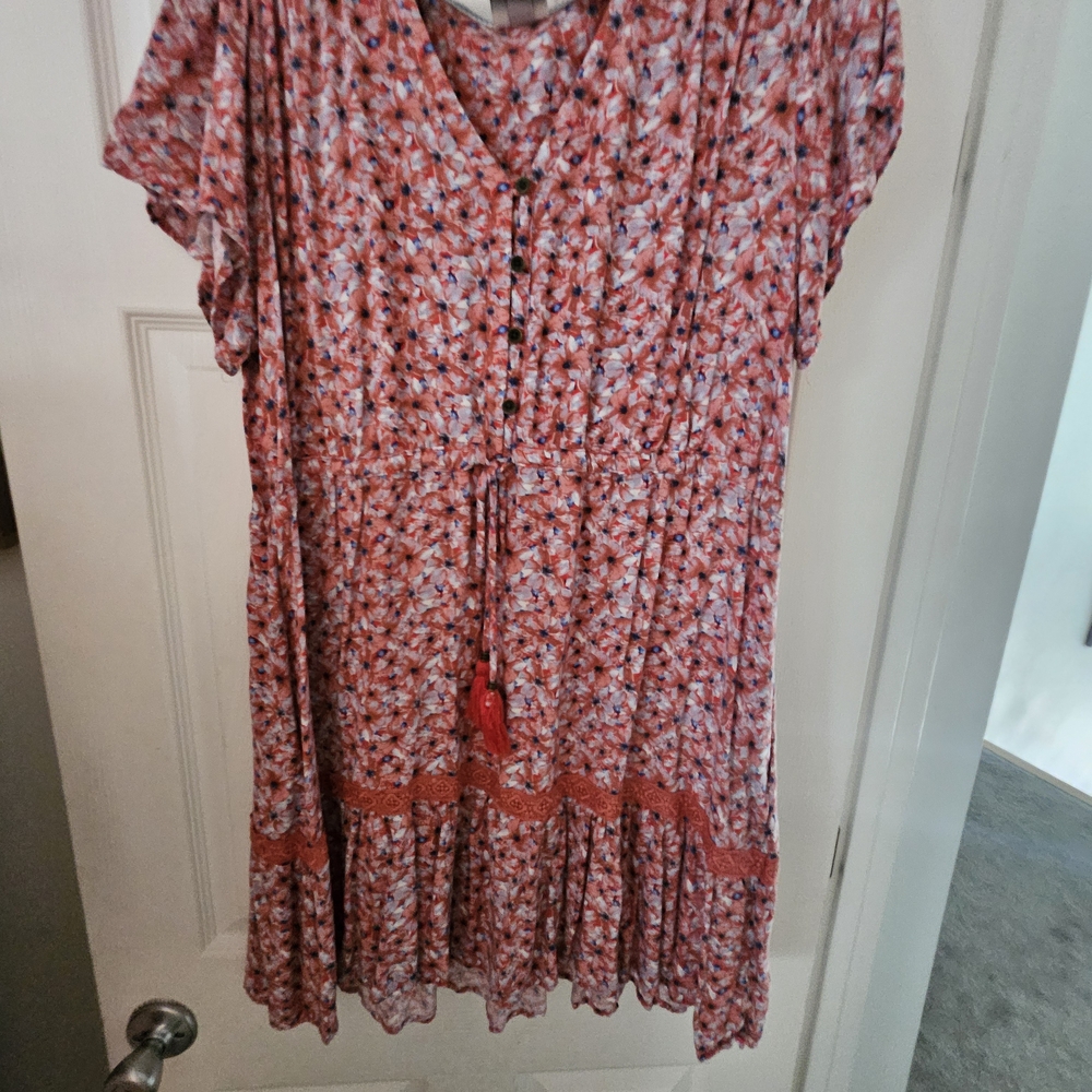 Floral Red and White Dress